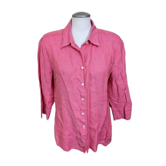 Talbots Pure Irish Linen Button Up Shirt Womens Size 18 Pink Long Sleeve Summer - Picture 1 of 6